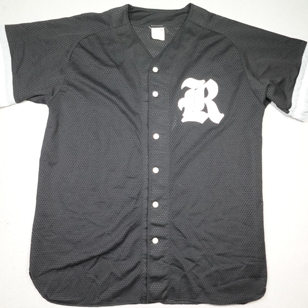 Athletic Knit Baseball Jersey Mens 2XL Black Mesh Button Shirt Number 3 R Logo